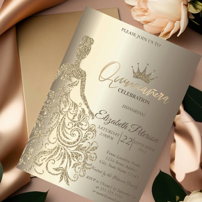 Convite Vestido De Literatura, Champagne Quinceañera (Criador carregado)
