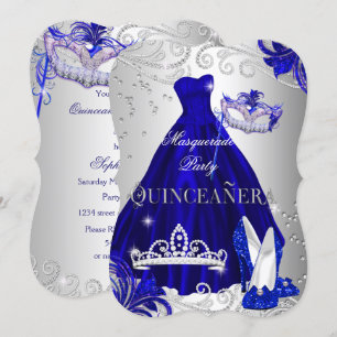 Convite Vestido de Masquerade Quinceanera Azul Prata com S