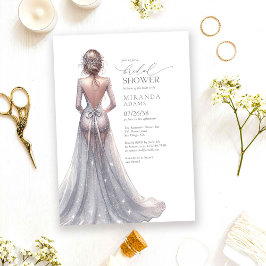 Convite Vestido de Noite Brilhante Prateado Elegante para