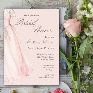 Convite Vestido de Noiva Aquarela Rosa Bege Chá de Panela