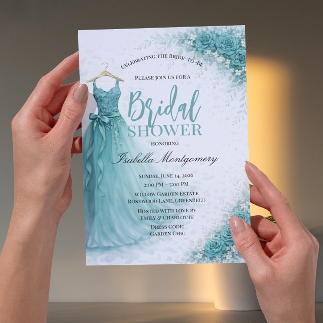 Convite Vestido de Noiva Azul Bridal Shower (Teal Bridesmaid Dress Bridal Shower Invitations)