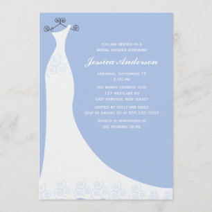 Convite Vestido de Noiva Azul Claro Chuveiro de Noiva