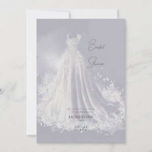 Convite Vestido de Noiva Azul Empoeirado Chuveiro Nupcial