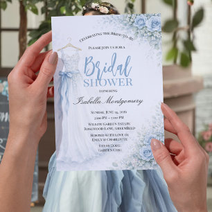 Convite Vestido de Noiva Azul Poeirento Chuveiro Nupcial