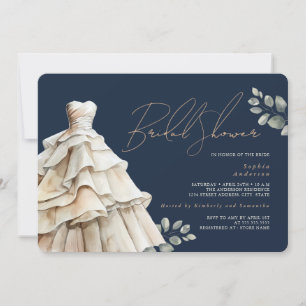 Convite Vestido de Noiva Bege Navy Foliage Chá de Panela