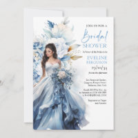 Vestido de noiva boho aquarela azul e flor branca
