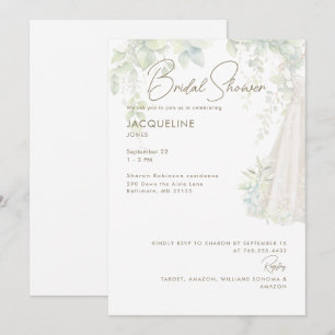 Convite Vestido de Noiva Botânico Branco Chuveiro Nupcial