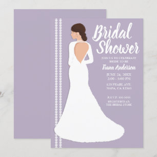 Convite Vestido de Noiva Branco Moderno & Brilho Chuveiro