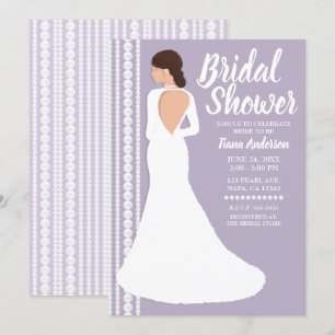 Convite Vestido de Noiva Branco Moderno & Pérolas para Chá