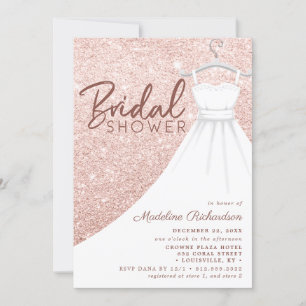 Convite Vestido de Noiva Brilhante Rose Gold Chique Chá de