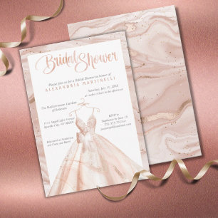 Convite Vestido de Noiva com Aquarela em Rose Gold para Ch