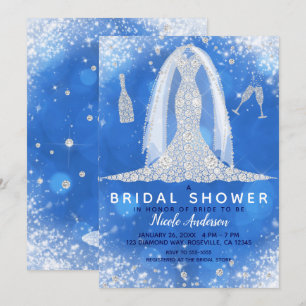Convite Vestido de Noiva com Brilho Azul Diamante Chá de P