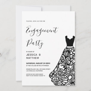 Convite Vestido de Noiva de Renda Preta Engajamento