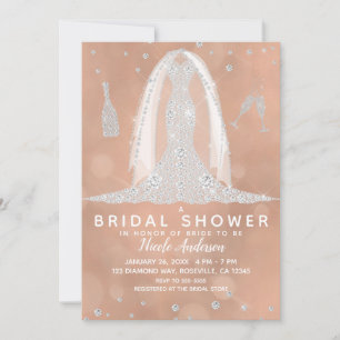 Convite Vestido de Noiva Diamante Glamour Rosa Choque Chá 