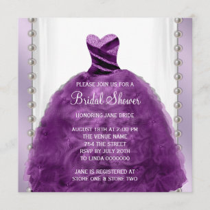 Convite Vestido de Noiva e Pérolas Roxo Ameixa Chuveiro de