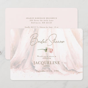 Convite Vestido de Noiva Elegância Blush Rose Chá de Casa