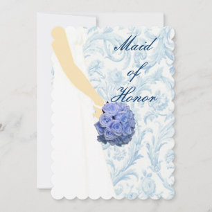 Convite Vestido de Noiva Elegante Azul Carta de Dama de Ho
