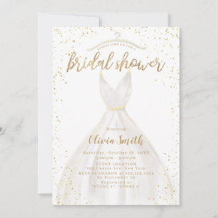 Convite Vestido de Noiva Elegante Brilho Dourado Chuva de