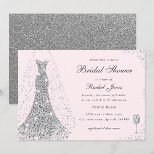 Convite Vestido de Noiva Elegante de Diamante para Chá de 