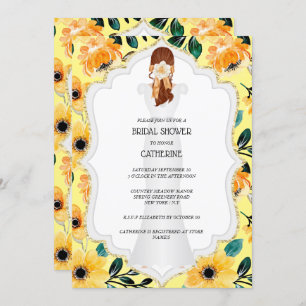 Convite Vestido de noiva elegante margarida amarela floral