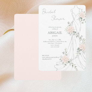 Convite Vestido de Noiva Floral Blush Elegante Chá de Noiv