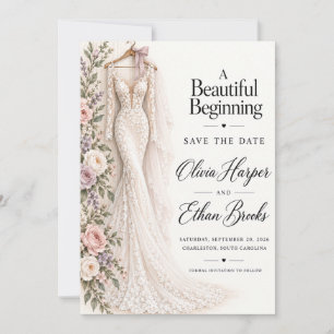 Convite Vestido de Noiva Floral Blush Save the Date