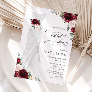 Convite Vestido de Noiva Floral Rosa Borgonha Chás de Noiv