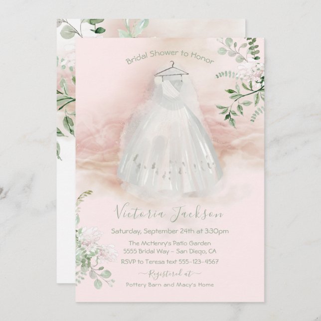 Convite Vestido de Noiva Leve e Arejado em Aquarela (Frente/Verso)