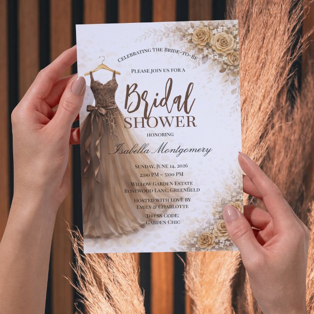Convite Vestido de Noiva Marrom para Chá de Noiva (Brown Bridesmaid Dress Bridal Shower Invitations
)