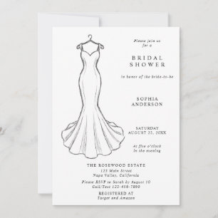 Convite Vestido de Noiva Minimalista Arte Linha Chá de Noi