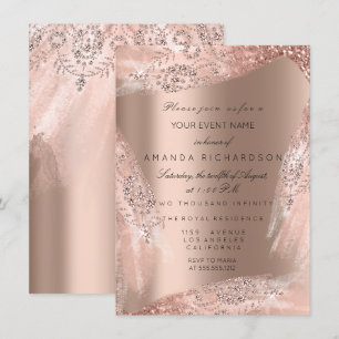 Convite Vestido de Noiva Rose Gold Sparkly 16º Aniversário
