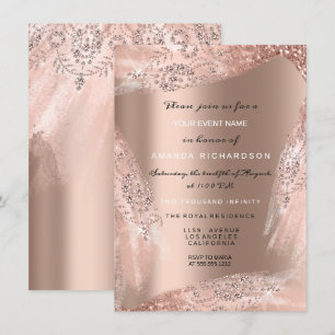 Convite Vestido de Noiva Rose Gold Sparkly 16º Aniversário