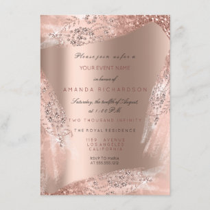 Convite Vestido de Noiva Sweet 16 Rosa Ouro Diamante Brilh