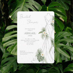 Convite Vestido de Noiva Tropical Elegante Chuveiro de Noi