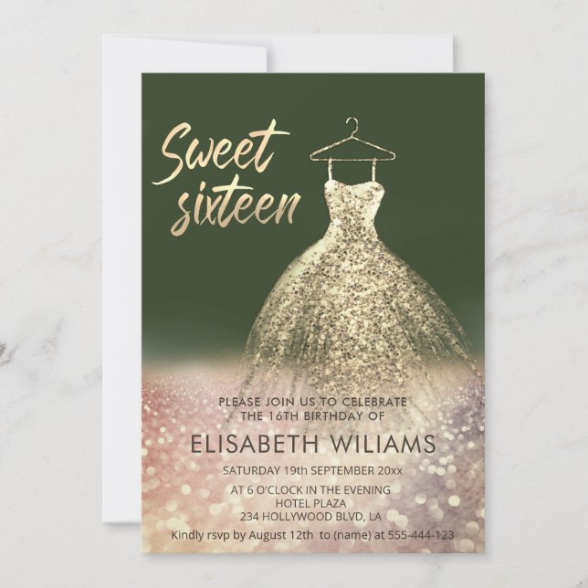 Convite Vestido de ouro encantador vermelho-vivo (Frente)