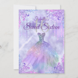 Convite Vestido de Pérola Prateada Lilás Roxo Sweet 16