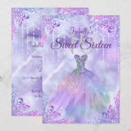 Convite Vestido de Pérola Prateada Lilás Roxo Sweet 16