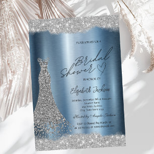 Convite Vestido de Prata com Diamantes Brilho Azul para Ch