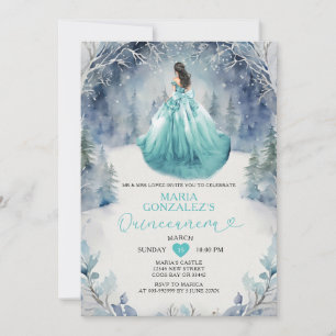 Convite Vestido de Princesa Azul Água Floresta de Inverno