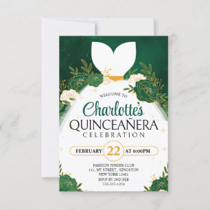 Convite Vestido de Princesa Branco de Quinceañera Verde Es