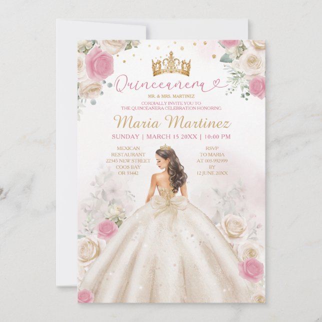 Convite Vestido de Princesa Creme de Marfim Dusty Rose Qui (Frente)
