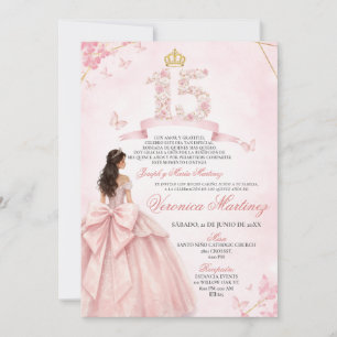 Convite Vestido de Princesa de 15 Anos Floral Rosa Espanho