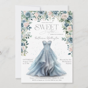 Convite Vestido de Princesa Floral Baby Blue Sweet 16 Deze