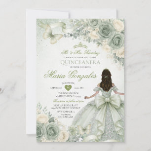 Convite Vestido de Princesa Floral com Laço Verde Salvia Q
