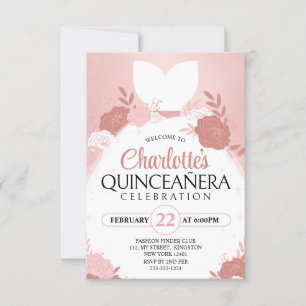 Convite Vestido de Princesa Floral Quinceanera Dourado Ros