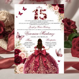 Convite Vestido de Princesa Floral Vermelho Burgundy Espan
