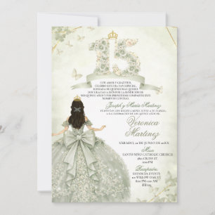 Convite Vestido de Princesa Flores Verde Sálvia Espanhol 1