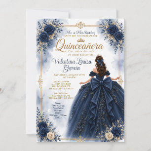 Convite Vestido de Princesa Quinceañera Azul com Coroa Flo