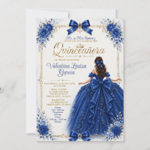 Convite Vestido de Princesa Quinceañera Azul Real com Arco