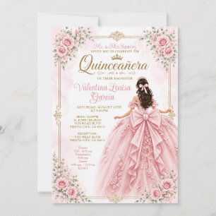 Convite Vestido de Princesa Quinceañera Rosa Corado Coroa